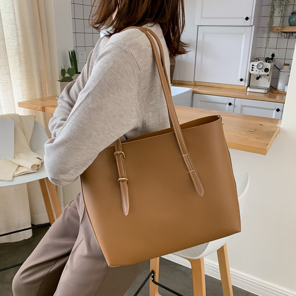 Popular Simple Female Daily Bag Solid Color Women PU Leather Shoulder Handbag Large Capacity Tote Clutch