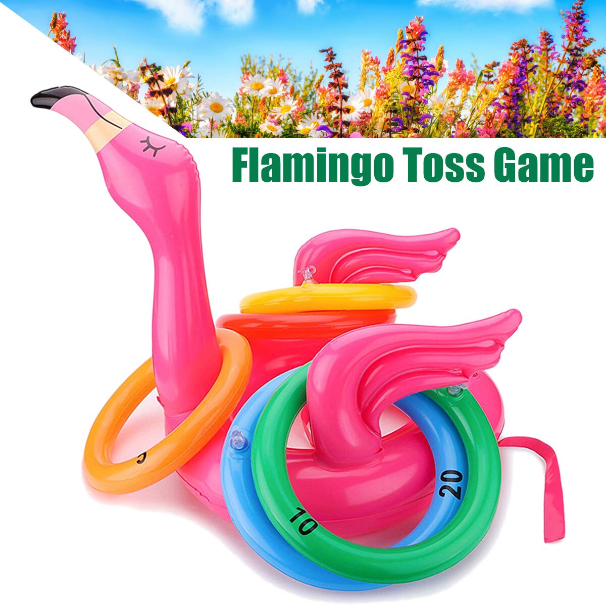 Opblaasbare Flamingo Hoofd Hoed Met 4Pcs Toss Ringen Draagbare Water Spel Voor Familie Party Roze Pvc Materiaal Zwembaden & leuk Speelgoed