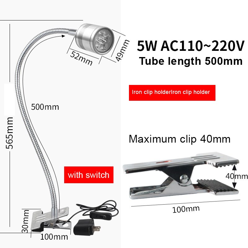220V Led Bureau Lamp Lange Arm Slang Mechanische Verlichting Lamp Multi-Stijl Base Hoogtepunt Metalen Machine Tool werken Licht: Iron clip base