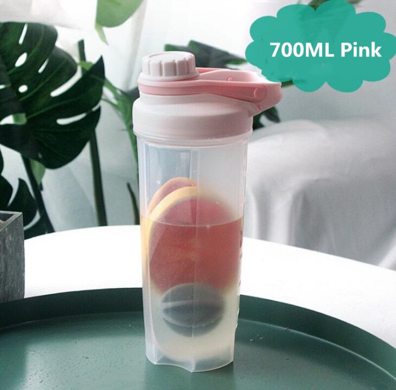 500/700 ML Drinkware Sport Lekvrij Eiwit Shaker Fles Sport Wei-eiwit Gym Mixer Water Fles: 700ML Pink