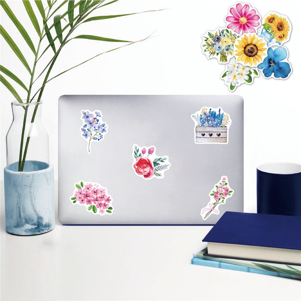 60pcs Flower Stickers For Notebooks Stationery Laptop Scrapbooking Material Botany Plant Sticker Aesthetic Craft Supplies