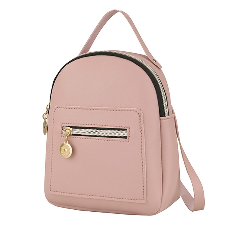 Women Backpack Bag Zipper Large Capacity PU Leather for Travel Mobile Phone: Pink