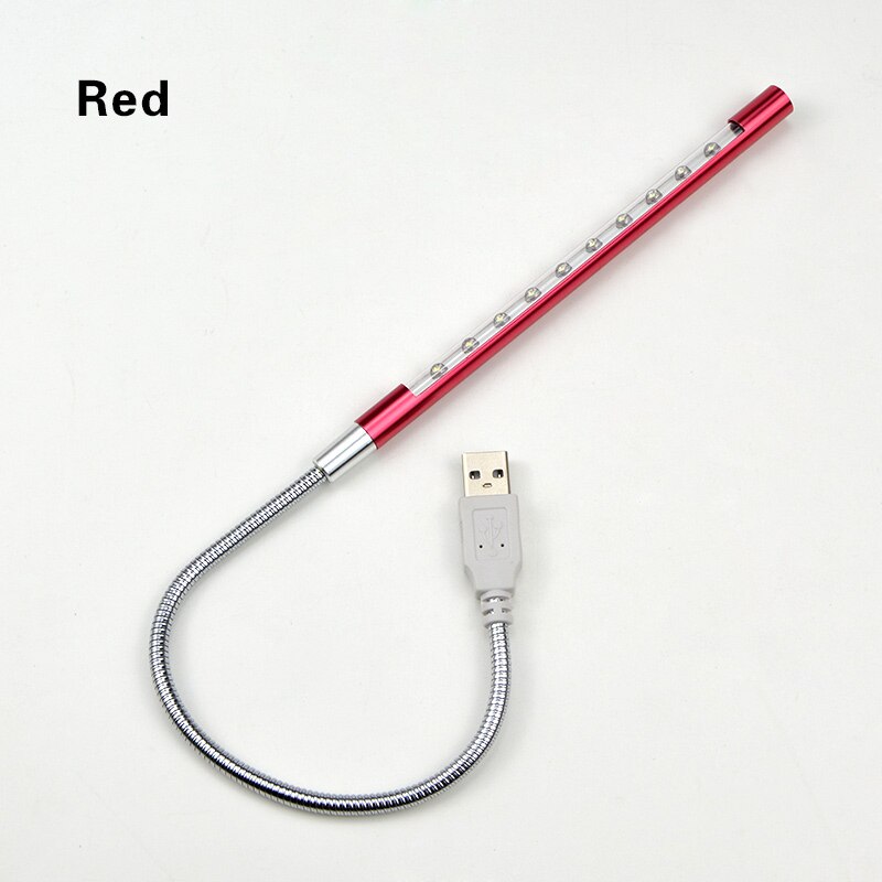 Metal Material 10LEDs Flexible USB Desk Lamp LED Table Lamps Table Light Bendable PC Power Bank Laptop Reading Protecting Eyes: Red