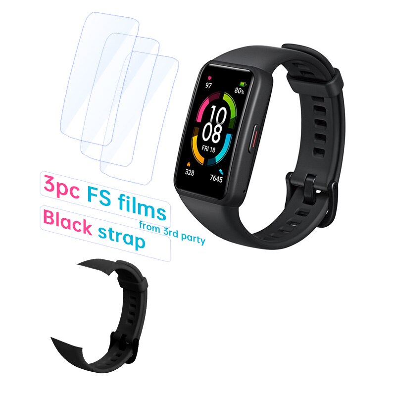 Honor-reloj inteligente Band 6 Original, pulsera con pantalla táctil AMOLED, Monitor de ritmo cardíaco y sueño, oxígeno en sangre, SpO2, resistente al agua: Std Black F Black S