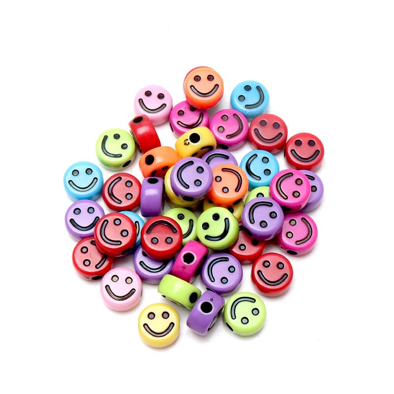 , 100 uds, 8-10mm, cuentas sueltas redondas con carita sonriente mezcladas, cuentas espaciadoras de acrílico para la fabricación de joyas KL320