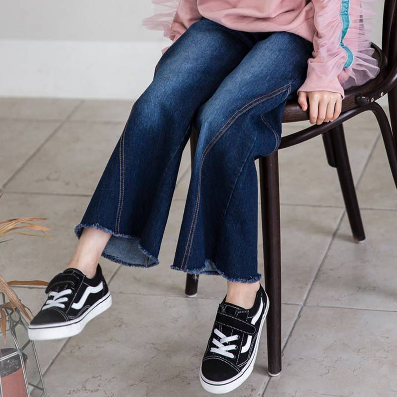 Spring Children Wide-Leg Jeans Pants Kids Girls Broad Leg Casual Denim Leggings Teens Girls Elastic Boot Cut Trousers Q70