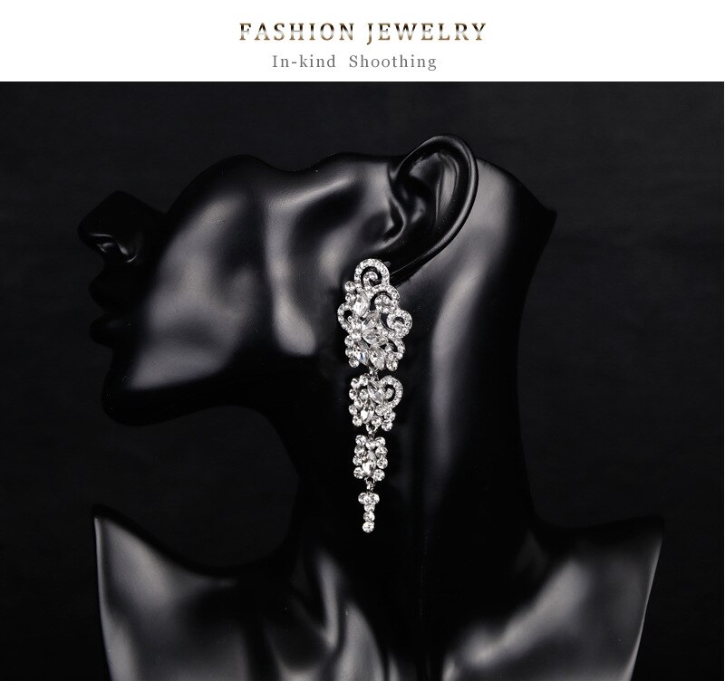 Crystal Zirkoon Wedding Oorbellen Voor Vrouwen Koreaanse Mode Strass Bridal Lange Dangle Oorbellen Sieraden BA050: BA042