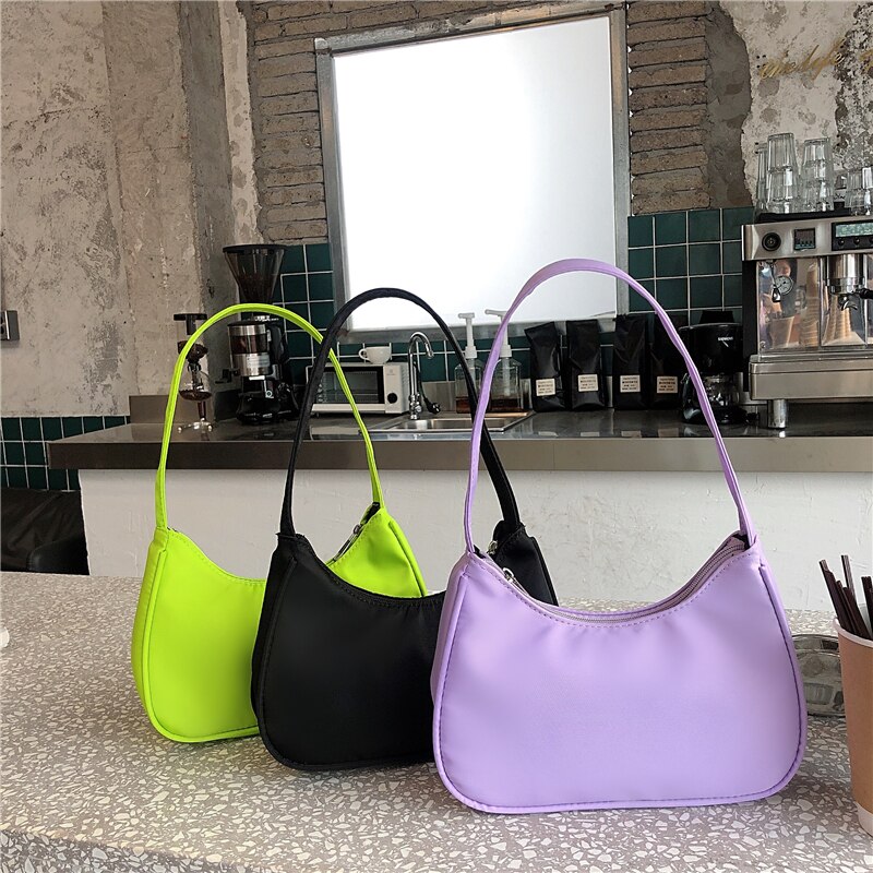 Purple Women Hobos Underarm Bag Retro Simple Ladies Purse Handbags Female Nylon Shoulder Bags Small Tote Clutch Bolsas