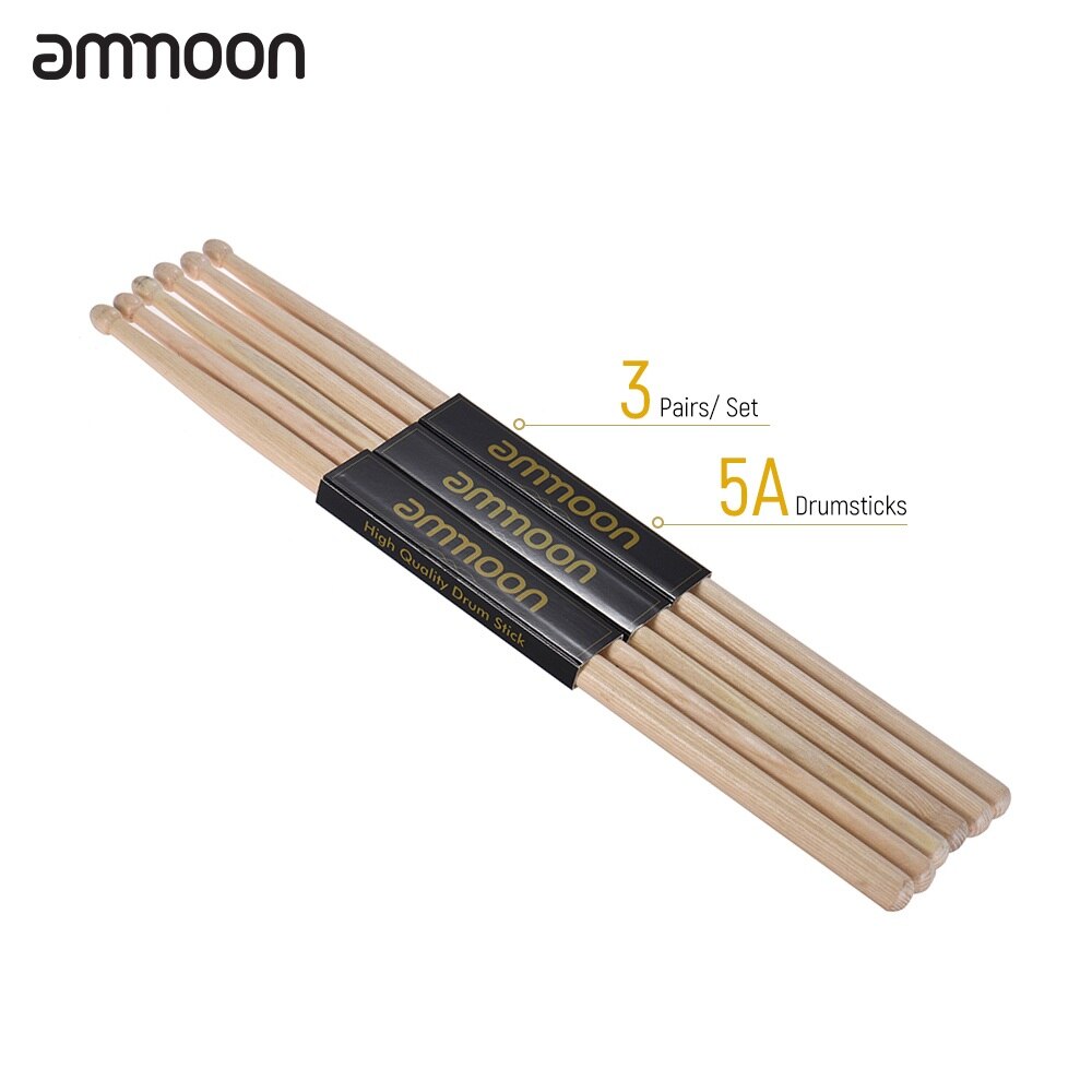 Ammoon-Juego de baquetas de madera, 3/12 pares, 5A/ 7A, palitos para tambor, accesorios para instrumentos de percusión: 3 Pairs 5A