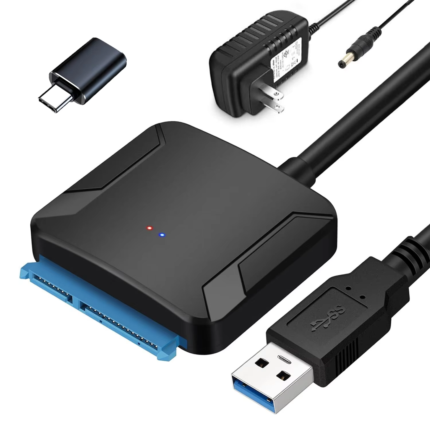 SATA 3 zu USB 3.0 Adapter SATA III Kabeladapter Externes Festplattenkonverterkabel für 2,5/3,5 Zoll HDD SSD mit Netzteil
