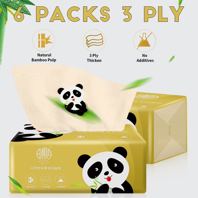Papel higiénico de bambú sin blanquear, 6 paquetes, hipoalergénico, para cocina, inodoro bombeo, con caja