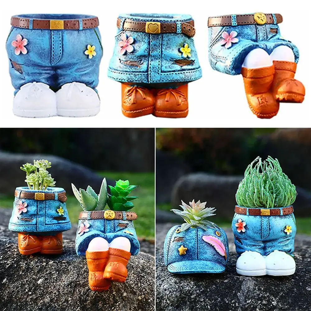 2025 Denim Broek Bloempot Duurzame Pastorale Stijlen Thuis Ornament Succulente Pot Hars Plant Containers