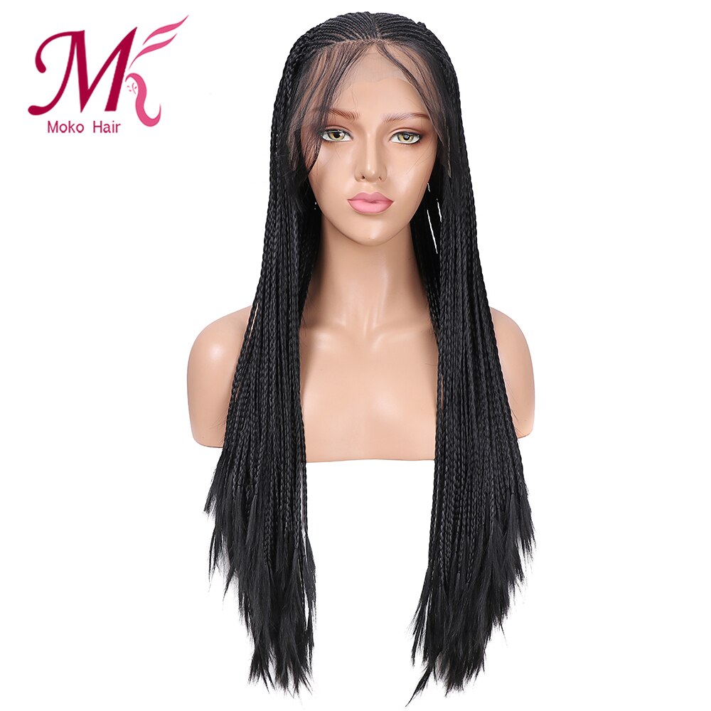 Moko-peluca con malla frontal trenzada sintética para mujer, con cola de caballo de Color Natural, trenza de ganchillo, estilo de: # 1