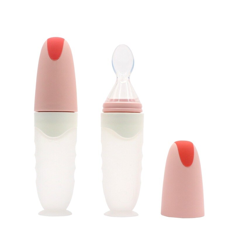 Biberones de alimentación con ventosa para bebé, botellas de alimentación de silicona para niños pequeños, de entrenamiento, cuchara, 90ML