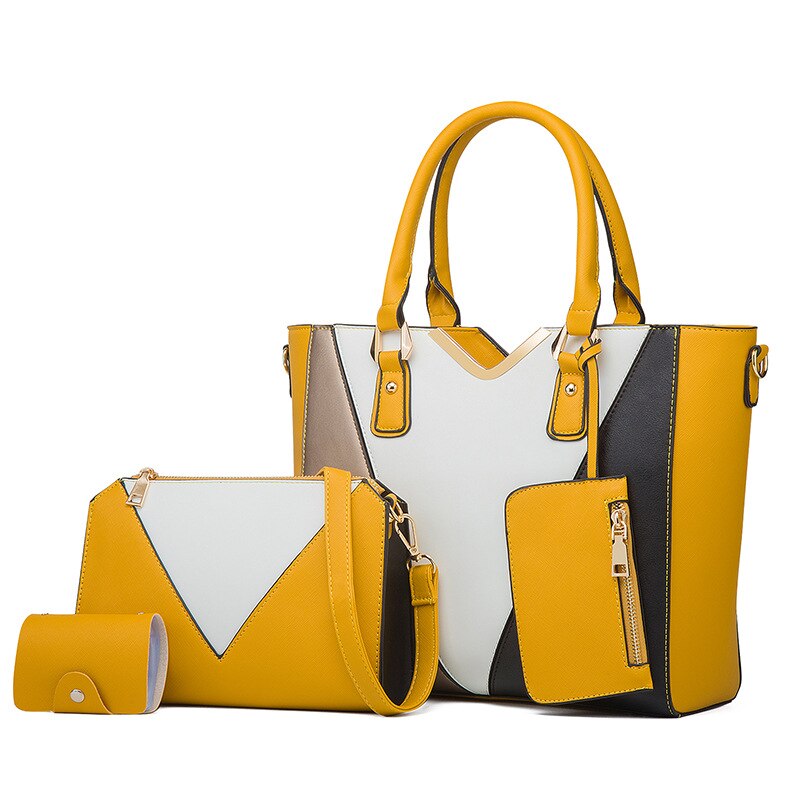 Mode Schoudertas Messenger Bag Tote Bag Bolsa 4 Stks/set Vrouwen Composite Bag Patchwork Dames Handtas Vrouwelijke Set Zak: YELLOW