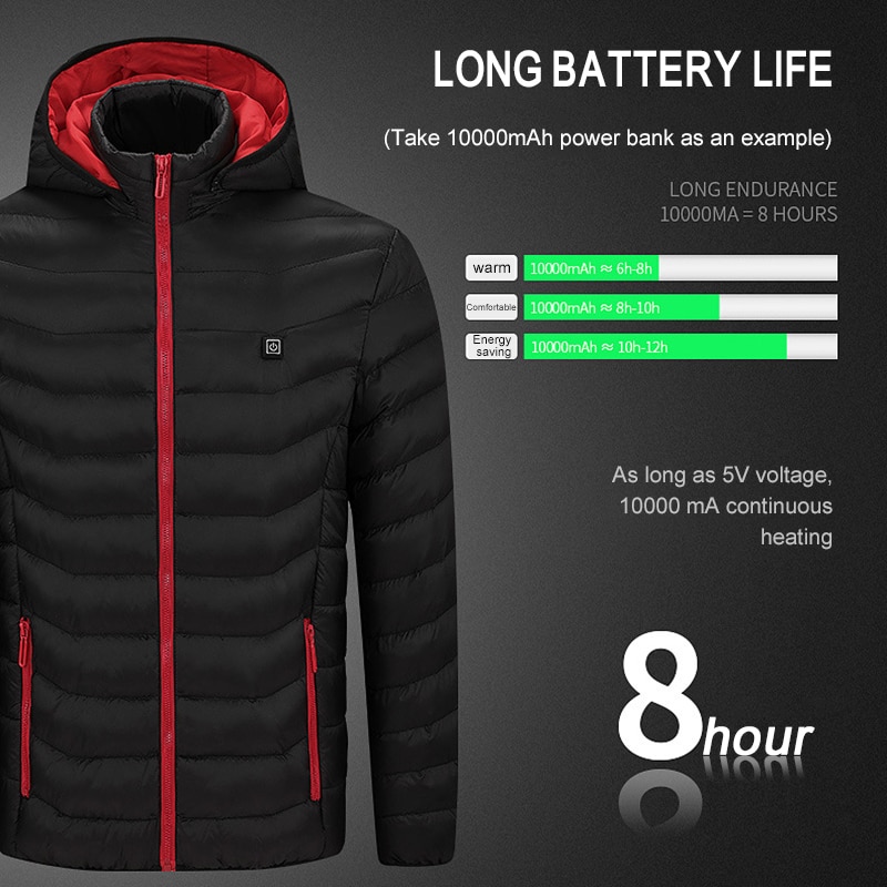 Electric heated jacket outdoor sports coat winter coat with cap and USB electric heating SIZE M-4XL