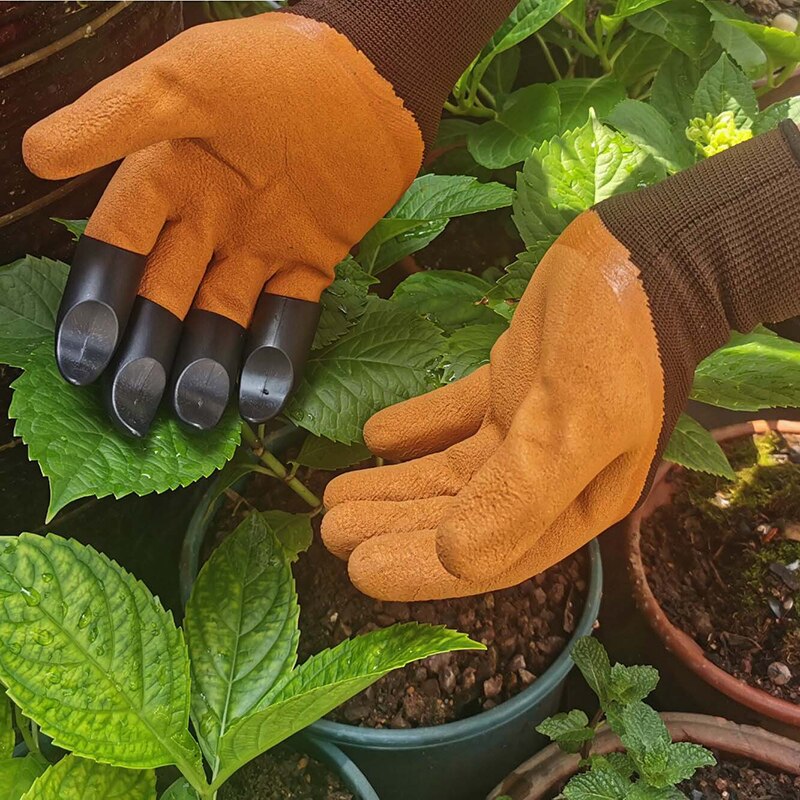 Guantes de jardinería protectores para plantar flores y plantas, impermeables, resistentes al desgaste, gruesos, para cepillar el suelo, transpirables: Brown single claw