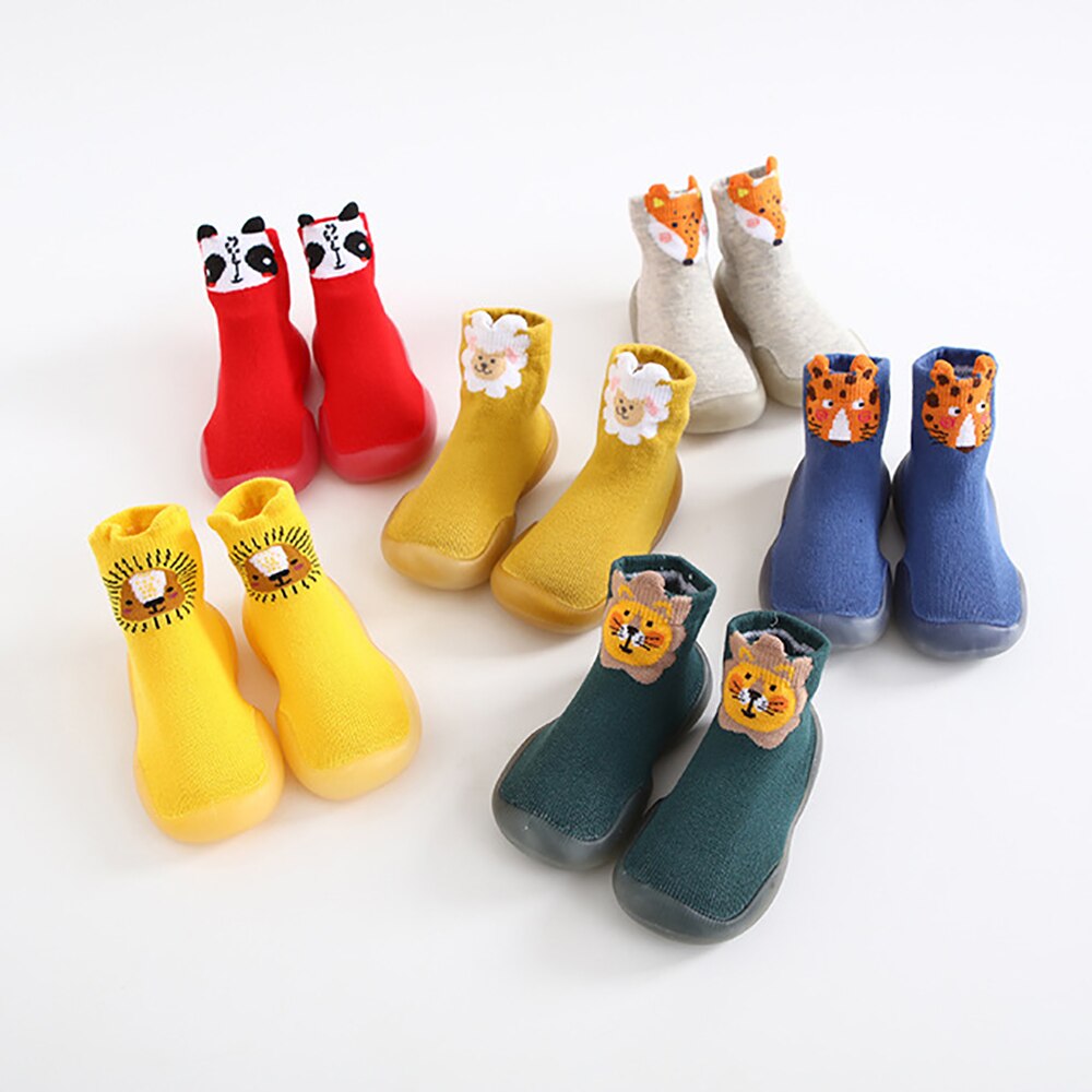 1 paire mignon dessin animé bébé chaussettes anti-dérapant chaussures chaussettes avec semelles en caoutchouc bébé fille garçon -né printemps été doux plancher chaussettes