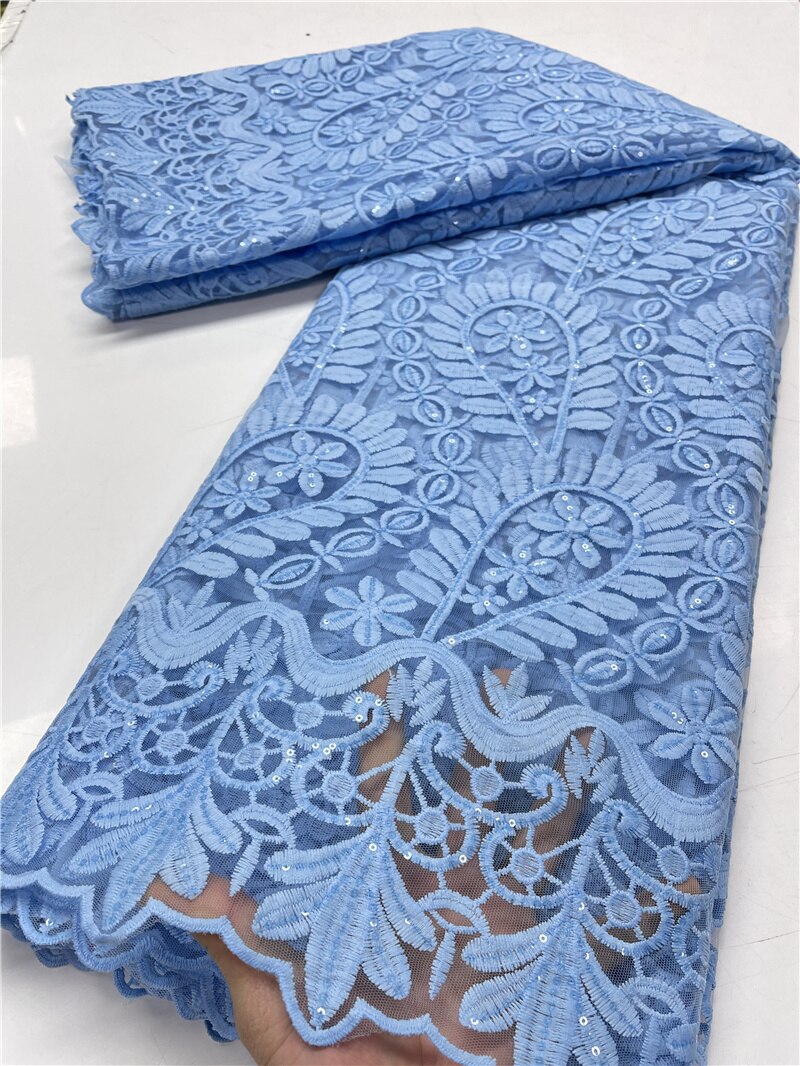 Pgc Blauw Afrikaanse Melk Zijde Kant Stof Kant Materiaal Nigeriaanse Kant Stoffen Voor Bruiloft Naaien YA3918B-2: african lace fabric2