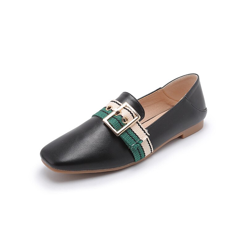 Chique platte loafers grote maat 43 dames casual schoenen gestreepte canvas-gesp dames kantoor schoenen instappers comfortabele dames bootschoenen: Zwart / 42