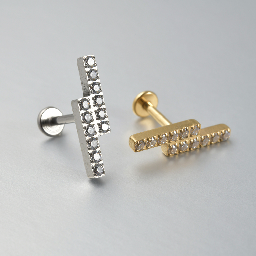1PC G23 solidny tytan nożyce wąż chrząstka kolczyki Stud 16G gwint wewnętrzny cyrkon Helix ucho Tragus Piercing biżuteria: Black / Posrebrzane