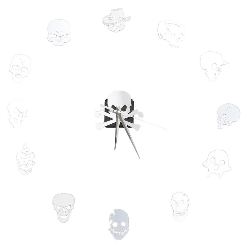 Halloween Decoration Wall Clock Skull Skeleton DIY Mirror Surface Wall Clocks Modern Living Room Clocks Wall Art Home Decor: Silver