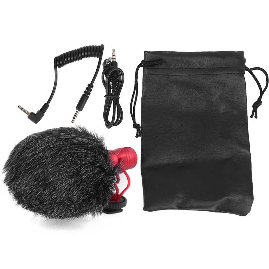Mini Portable 3.5mm Condenser Microphone Phone Vlogging Video Record Camera Interview Mic with Muff studio microphone: Red