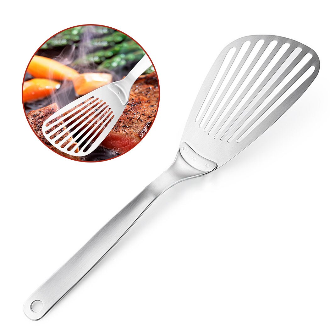 1PC Silver Cooking Spatula Fish Spatula Stainless Steel Slotted Spatula Slotted Turner BBQ Grill Tool Kitchen Accessories: Default Title