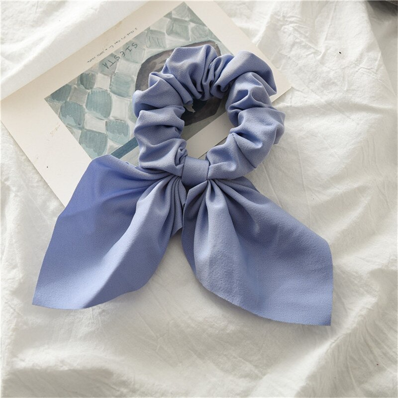 Kvinnor håraccessoarer hår scrunchie rosetter hästsvanshållare hårband godis färg rosett knut scrunchy flickor hårslipsar: Blå