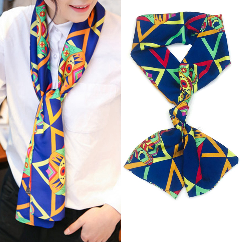 Neue schmale Damen-Seidenschals, Pufferband, Haarschmuck, Krawattenbeutel, 145 x 13 cm, Halstuch, bedruckt, Simulation langer Seidenschal: Smaragd Grün