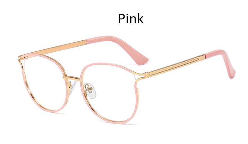 Gafas transparentes de para mujer, gafas de ojo de gato, montura de Gafas de metal para mujer, gafas femeninas ópticas de Retro: Pink