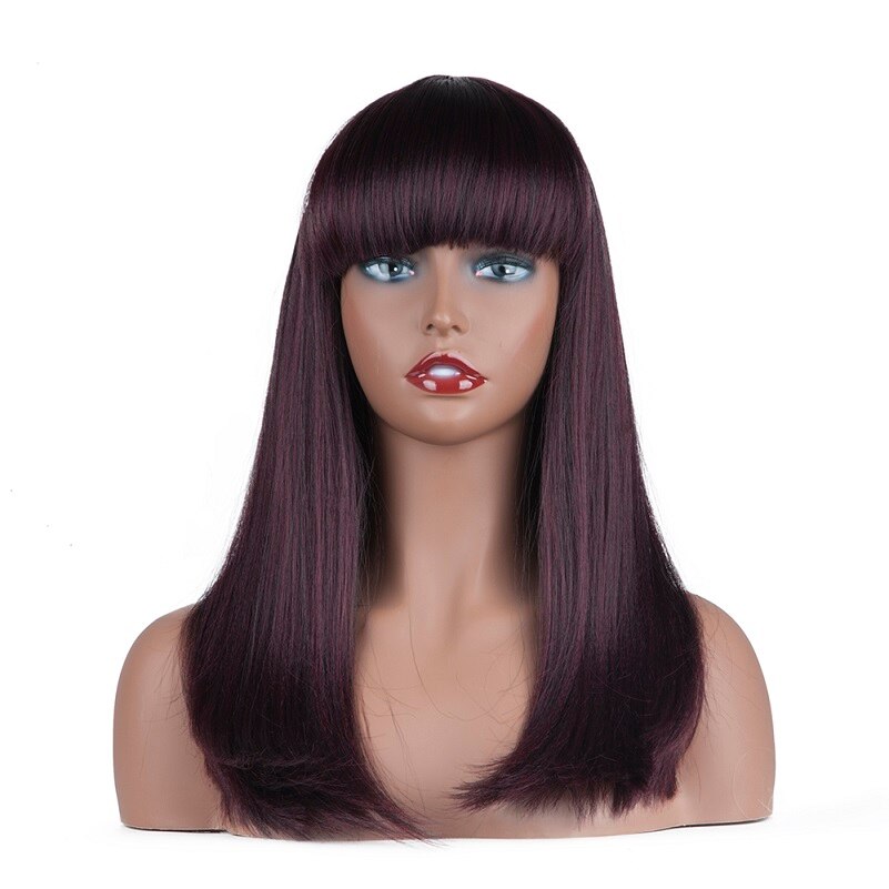 Whosale Top Black Straight Bob Style Synthetic Hair Wig With Bangs Lace Front Wigs: 99J