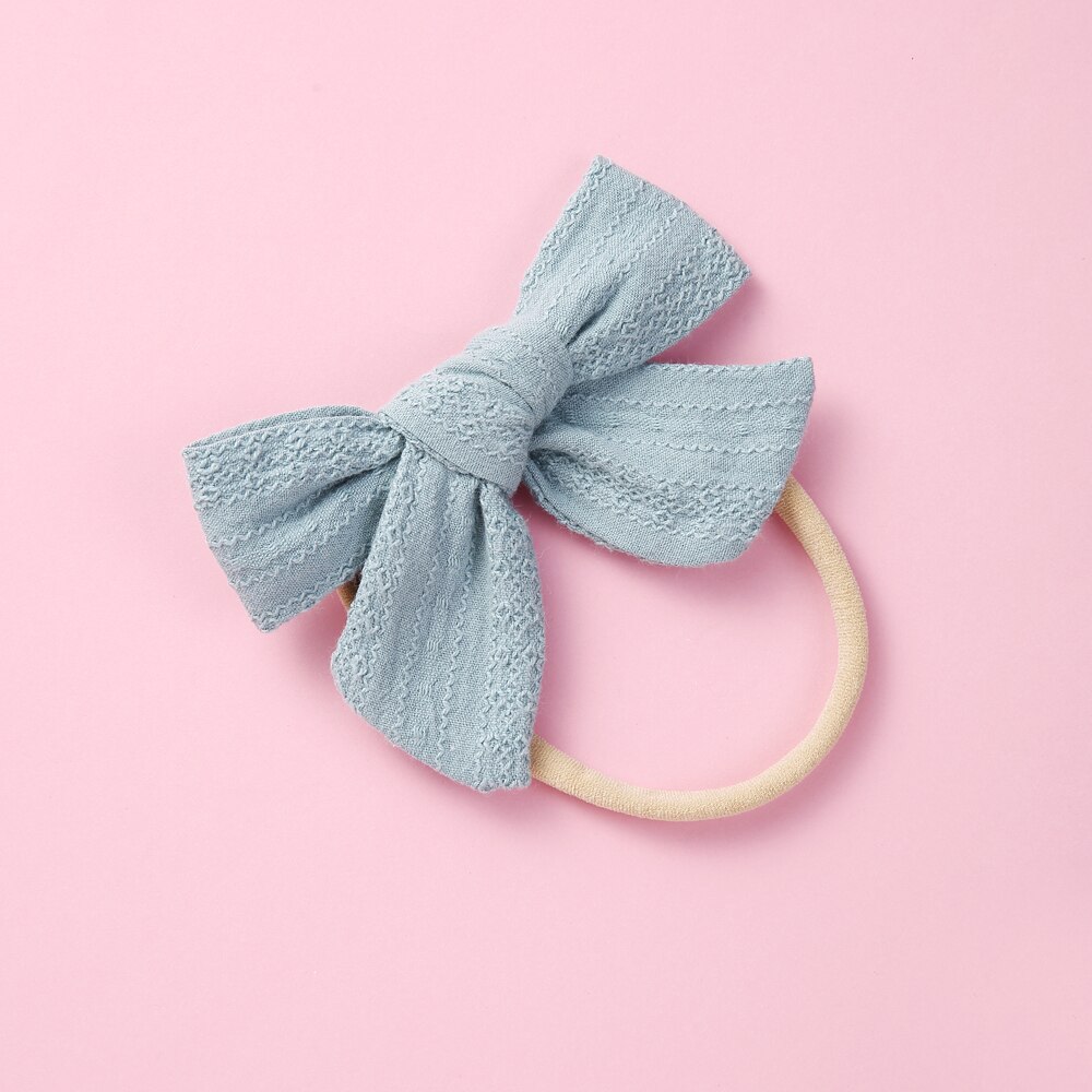 12 Stks/partij Hand Gebonden Stof Boog Hoofdband Zachte Nylon Hoofdband Pinweel Bows Schoolmeisje Haarelastiekjes 6 Kleuren