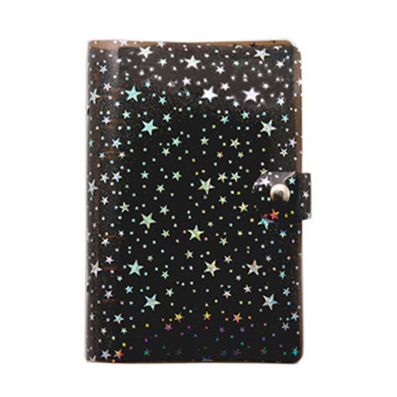 Cute Transparent PVC Glitter Sequins Notebook Cover Office School 6 Rings Binder Spiral Planner Agenda Organizer Notebooks A5/A6: black / A6