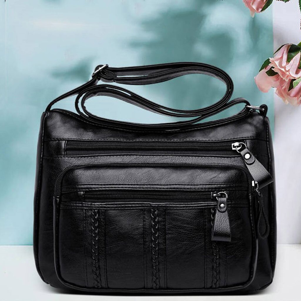 Effen Kleur Schouder Messenger Bag Elegante Eenvoudige Handtassen Casual Vrouwen Pu Lederen Kleine Rits Crossbody Tassen Bolsas Feminina