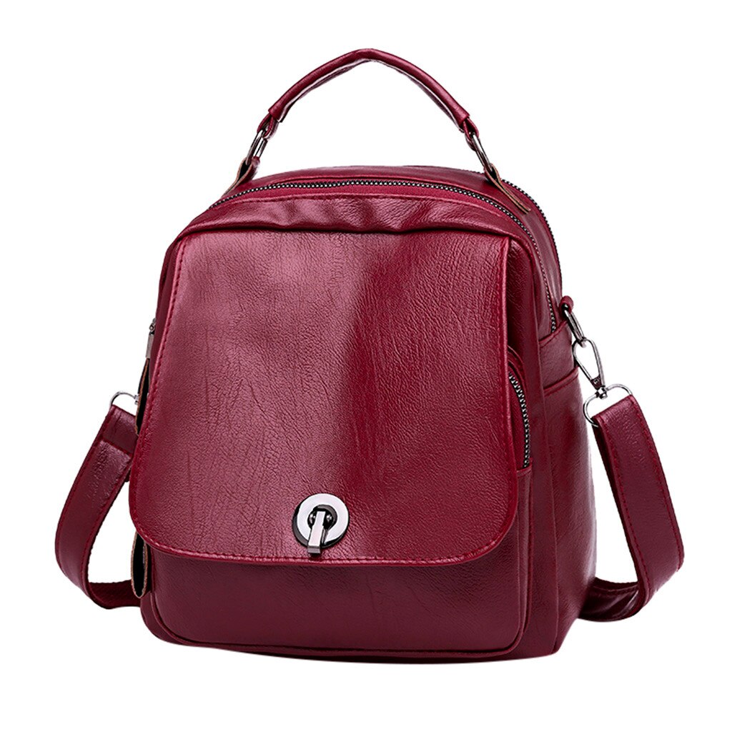 Mochila pequeña de para mujer, bandolera con cremallera de cuero, bolso de viaje suave para mujer, bolso de hombro, mochila multiusos, novedad # S: Rojo