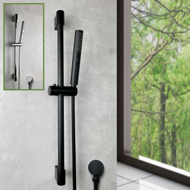 Shower Bar Set with Sliding Bar Solid Brass Outlet Connector 2 Functions Hand Shower 1.5m Hose Adjustable ABS Holder Matt Black