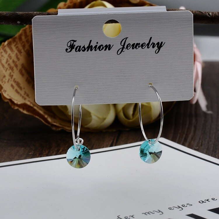 Pendientes simples con perforaciones de cristal austriaco, pendientes de temperamento populares, aretes minimalistas súper brillantes, joyería E462, 1 par: lake blue