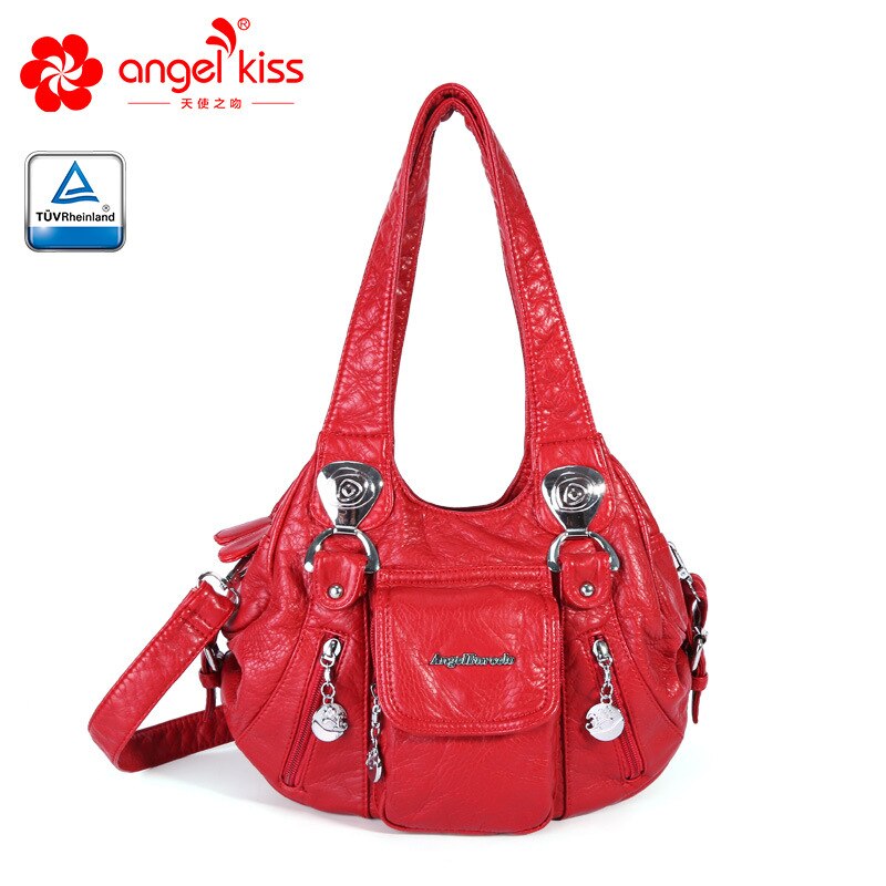 Wassen PU Lady Handtas Pure Kleur vrouwen Handtassen Diverse Kleuren Enkele Schouder Diagonaal Straddle Tas ZF10182: Red