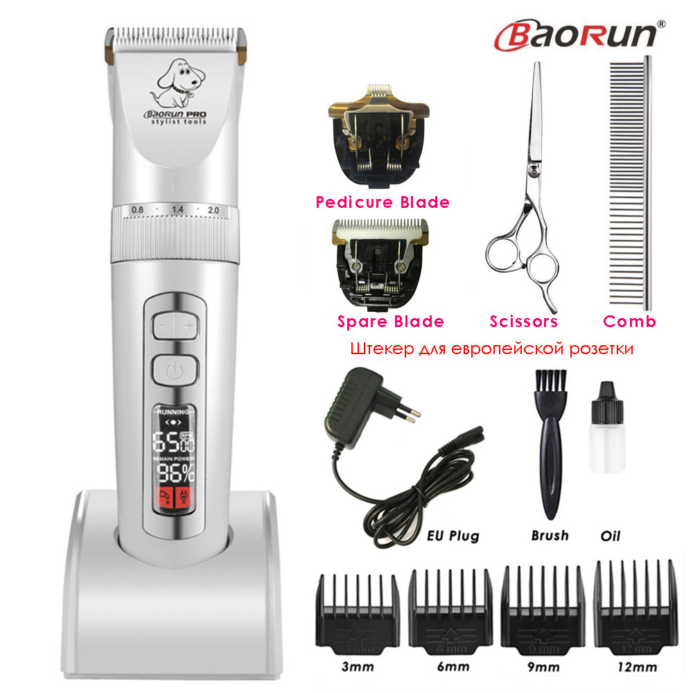 Baorun P9 Haarschneidemaschine Hunde Professionelle LCD Bildschirm Haustier Katze Schermaschinen Elektrische Pflege Trimmer Wiederaufladbare Haarschnitt Maschine Tiere: Weiß voll Bausatz