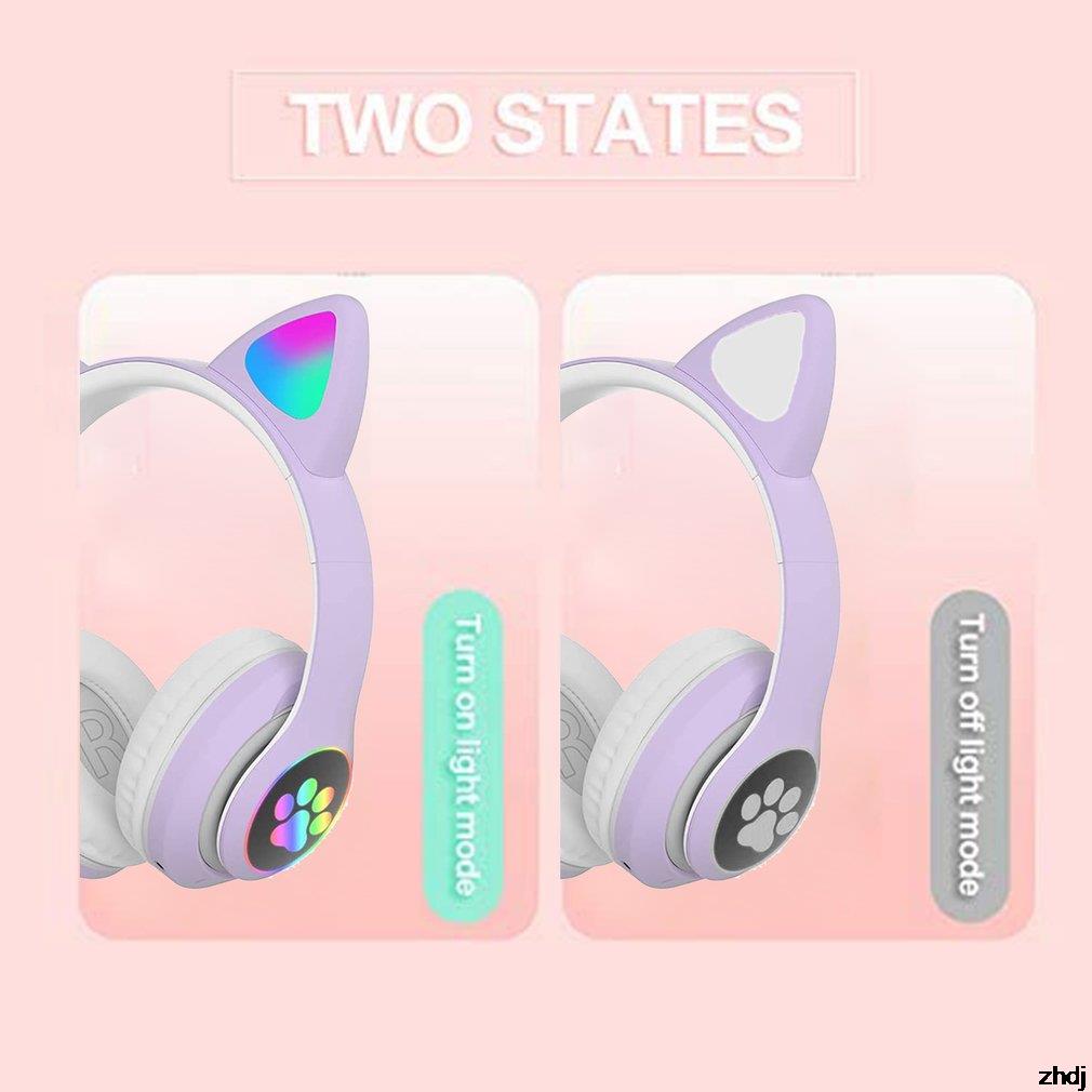 Cute Cat Ears Wireless Headphones RGB Gaming Headset With Microphone Noise Cancelling LED Earphones Stereo Music Children's