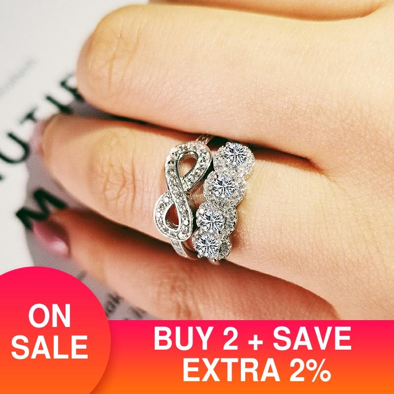 luxury round 925 sterling silver wedding ring set for women lady anniversary jewelry bulk sell R5132