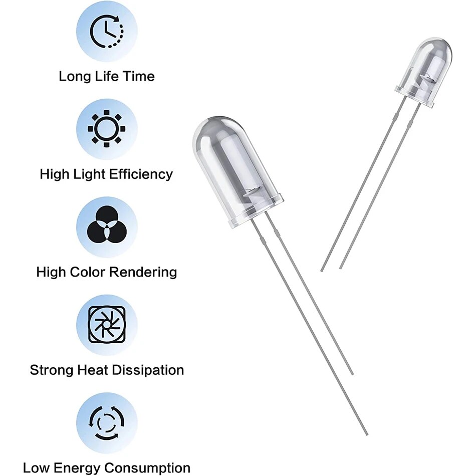 Diodo LED de 200 piezas, 3 mm, 5 mm, diodos emisores de luz LED transparentes, bombilla, lámpara LED, rojo, verde, azul, amarillo, blanco, para experimentos científicos