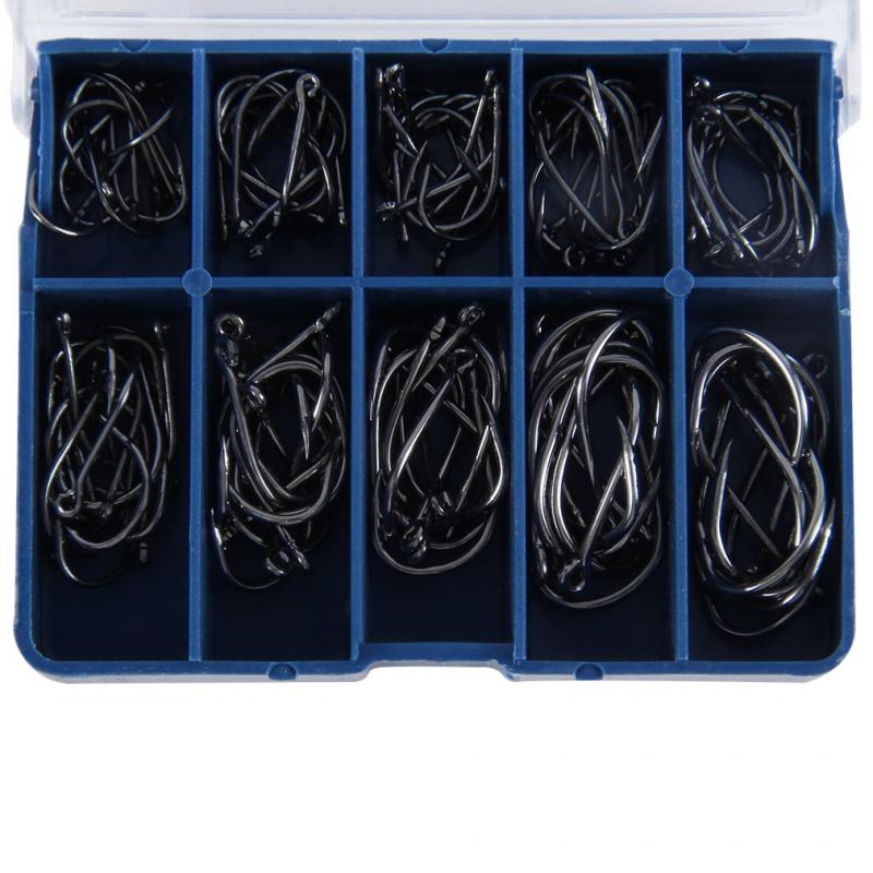 Lot Box Set 10 Sizes Sea Fishing Hooks High Carbon Steel Jig Fish Tackle Hook Size 3 to 12 Perforated