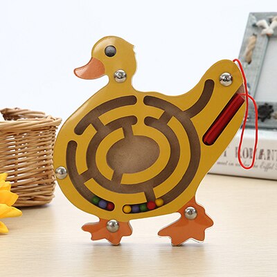 Labirinto magnetico Giocattolo Per Bambini Giocattoli di Legno Gioco Di Puzzle Per Bambini Early Educativi Rompicapo Animale Del Fumetto Giocattolo di Puzzle Intellettuale di Puzzle di Bordo: Yellow Duck