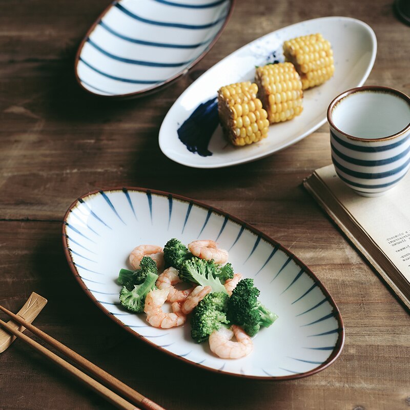Keramische Plaat Ovale Vis Schotel Japanse Stijl Sushi Plaat Huishoudelijke Servies Plaat Fruitschaal Creatieve Keramische Servies