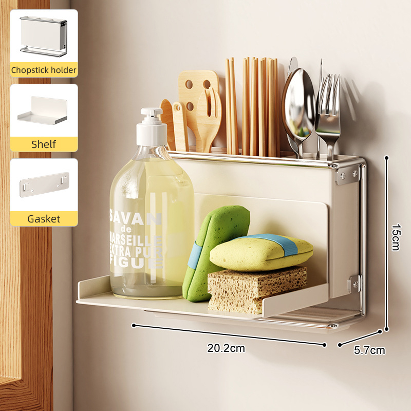 Soporte para cubiertos para encimera de cocina, montado en la pared, sin taladro, cuchillo, organizador de palillos, estante de almacenamiento de drenaje para utensilios de cocina: Verde militar