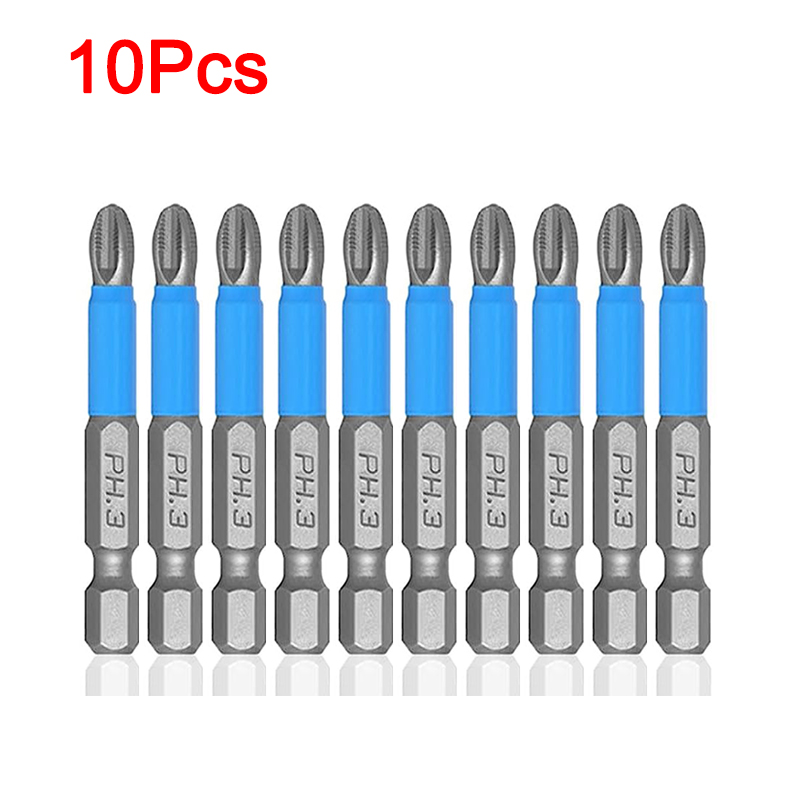 Embouts de tournevis antidérapants de 50mm, 10 pièces, tête unique magnétique PH1 PZ1 PH2,PZ2,PH3 PZ3 S2, outil électrique en acier, embout Phillips, tige hexagonale: Or