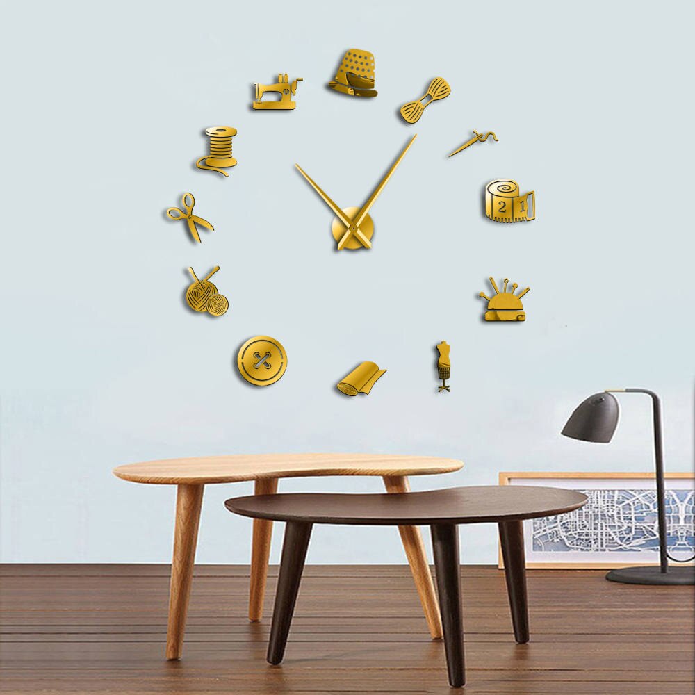 Reloj de pared gigante sin marco 3D, reloj de pared con marco y efecto espejo, para decoración de habitación y pared: Gold / 47inch
