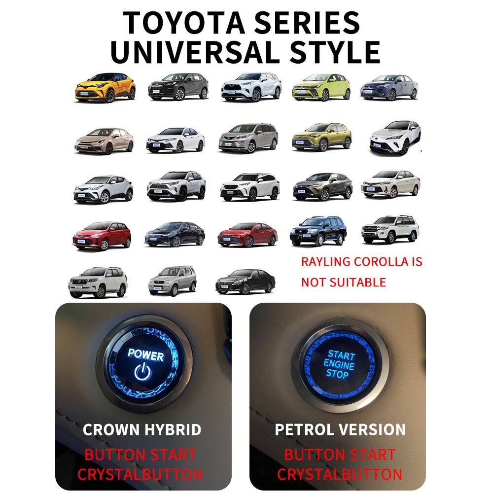 Toyota One-button Auto Start Crystal Button Cover Ignition Frame Car Accessories for Toyota Camry RAV4 Chr Yaris Prius Cruiser